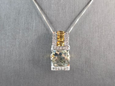 Womens Vintage Estate Sterling Silver Modernist Pendant & Necklace