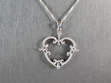 Womens Estate Sterling Silver CZ Heart Pendant W/ Necklace