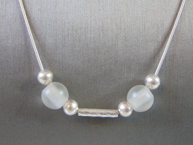 Womens Vintage Estate Sterling Silver Beaded Modernist Necklace