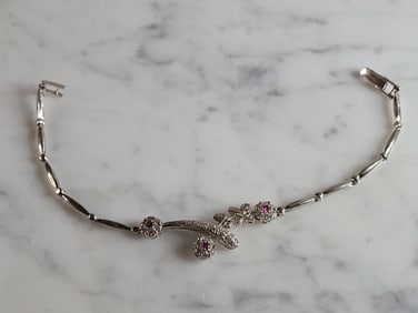 Womens Vintage Estate Sterling Silver Garnet CZ Bracelet