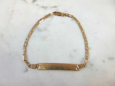 14k Rose Yellow & White Gold Italian ID Bracelet