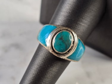 Womens Vintage Estate Sterling Silver Modernist Turquoise Ring