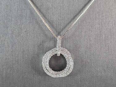 Womens Vintage Estate Sterling Silver CZ Eternity Pendant W/ Necklace