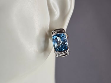 Womens Estate Sterling Silver Aquamarine Earrings