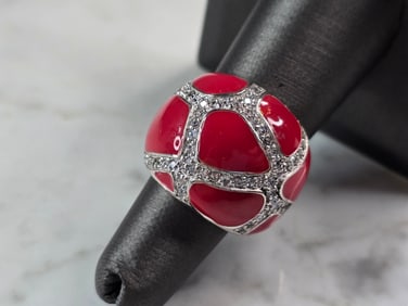 Womens Vintage Estate Sterling Silver Enamel Ring