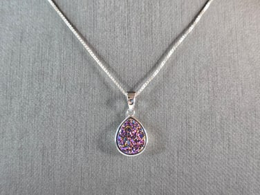 Womens Vintage Estate Sterling Silver Druzy Stone Pendant Necklace