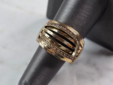 Womens Vintage Estate Sterling Silver Gold Tone CZ Ring