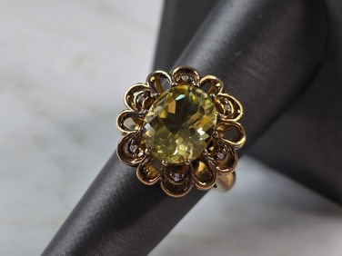 Womens Estate Sterling Silver Gold Tone Modernist Peridot Ring