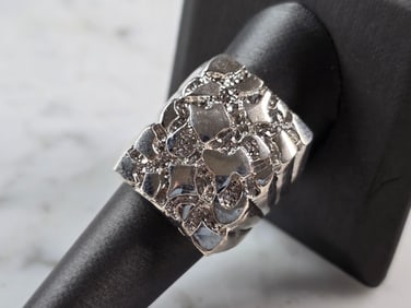 Mens Vintage Estate Sterling Silver Nugget Style Ring