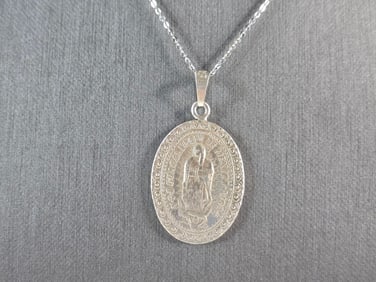 Womens Sterling Silver Lady Guadalupe Virgin Mary Pendant Necklace