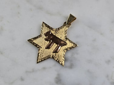 14K Yellow Gold Jewish Judaica Star of David Chai Pendant