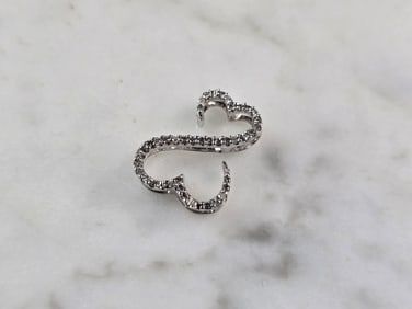 Womens Vintage Estate 14K White Gold Open Heart Diamond Pendant