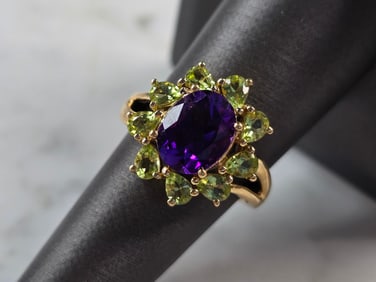 Womens Vintage Estate 14k Gold Amethyst Andradite Ring
