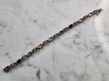 Womens Vintage Sterling Silver Multi Stone Bracelet