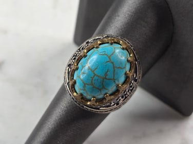 Mens Vintage Estate Sterling Silver Turquoise Ring