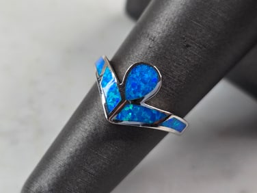 Womens Sterling Silver Modernist Blue Opal Ring