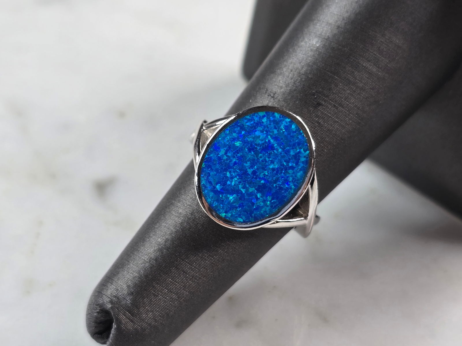 Womens Sterling Silver Modernist Blue Opal Ring (1 of 5)