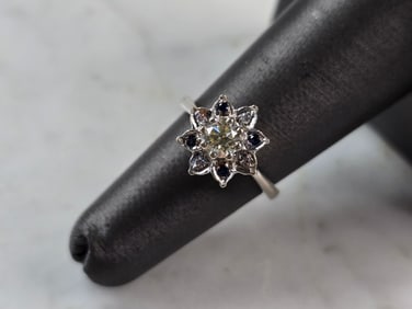 Womens Estate 14K Gold Sapphire & Diamond Ring