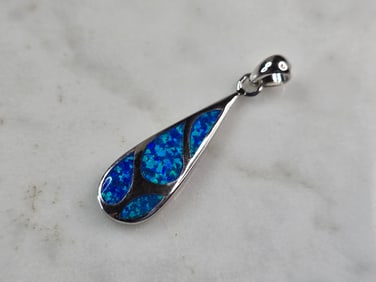 Womens Sterling Silver Blue Opal Modernist Pendant