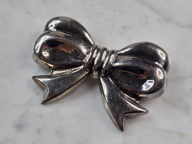 Womens Vintage Estate Sterling Silver Ribbon Bow Brooch