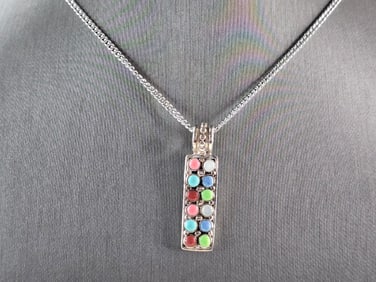 Womens Sterling Silver Multi-Stone Pendant & Necklace