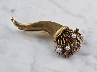 Women Vintage Estate 18k Gold Brooch
