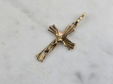 Vintage Estate 14k White & Yellow Gold Religious Cross Pendant