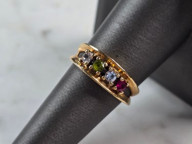 Womens Vintage Estate 10K Gold Diamond & Gemstone Ring