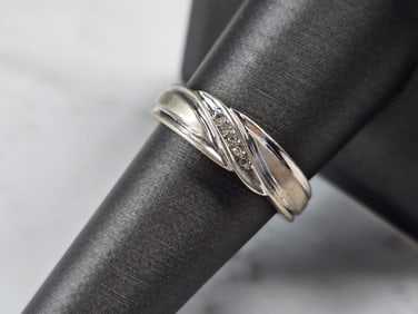 Mens Vintage Estate 10k White Gold Diamond Ring