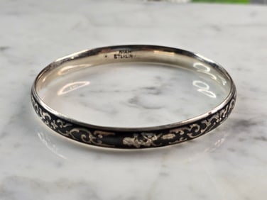 Womens Vintage Estate Sterling Silver Siam Bangle Bracelet