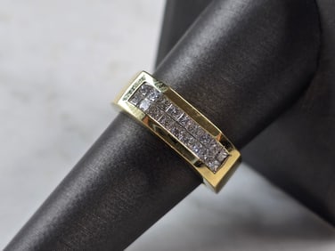 Mens Vintage Estate 18K Yellow Gold Diamond Ring