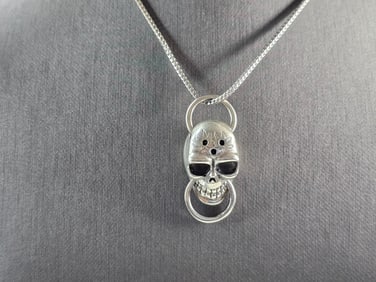 Sterling Silver Gothic Skull Pendant w/ Necklace