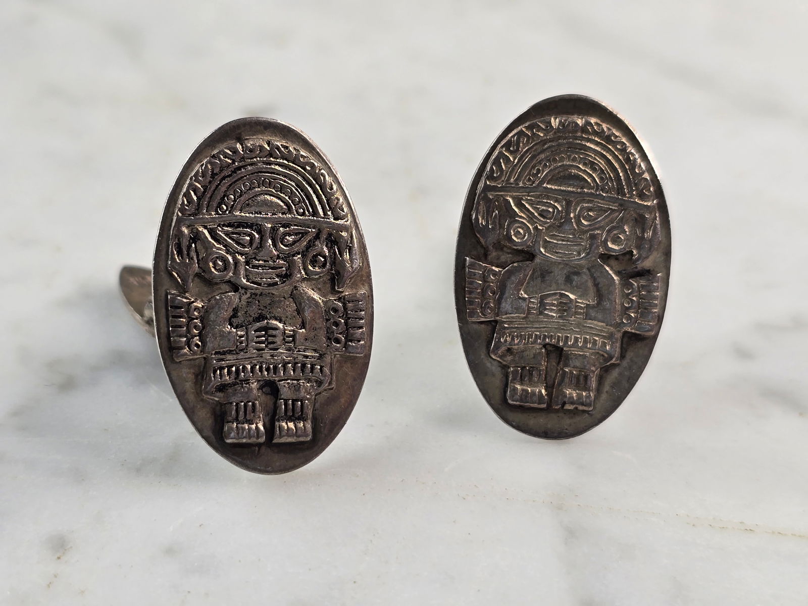 Mens Vintage Estate Sterling Silver Inca Cufflinks (1 of 3)