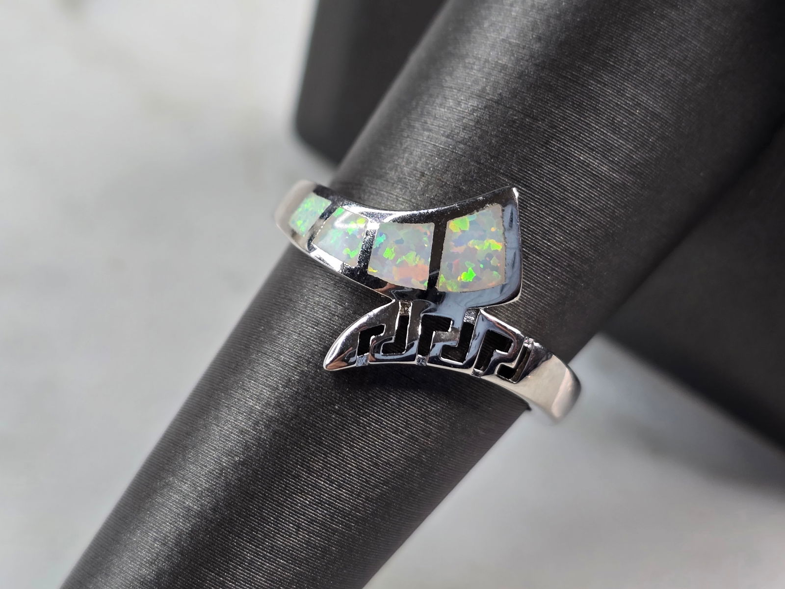 Womens Sterling Silver Modernist Greek Key Opal Ring (1 of 5)