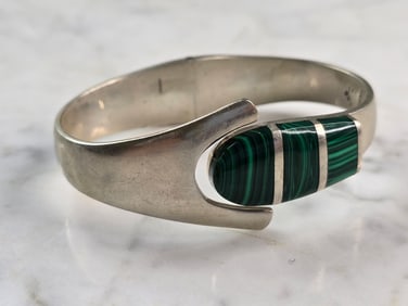 Vintage Estate Sterling Silver Bracelet w/ Malachite