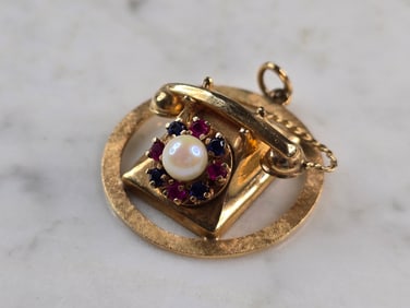 Womens Vintage Estate 14K Yellow Gold Telephone Brooch