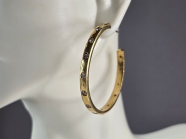 Womens Vintage Estate Sterling Silver Gold Tone Hoop Earrings