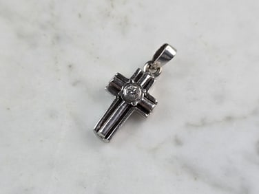 Womens Vintage 14K White Gold Diamond Cross Pendant