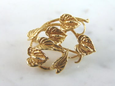 Womens Vintage Estate 14K Gold Floral Brooch