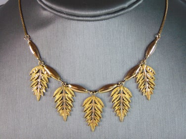 Womens Vintage Estate 14K Yellow Gold Palm Leaf Necklace