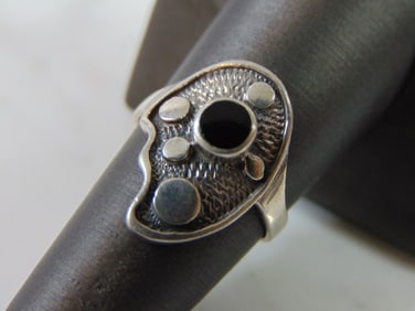 Womens Vintage Estate Sterling Silver Modern Abstract Onyx ? Ring