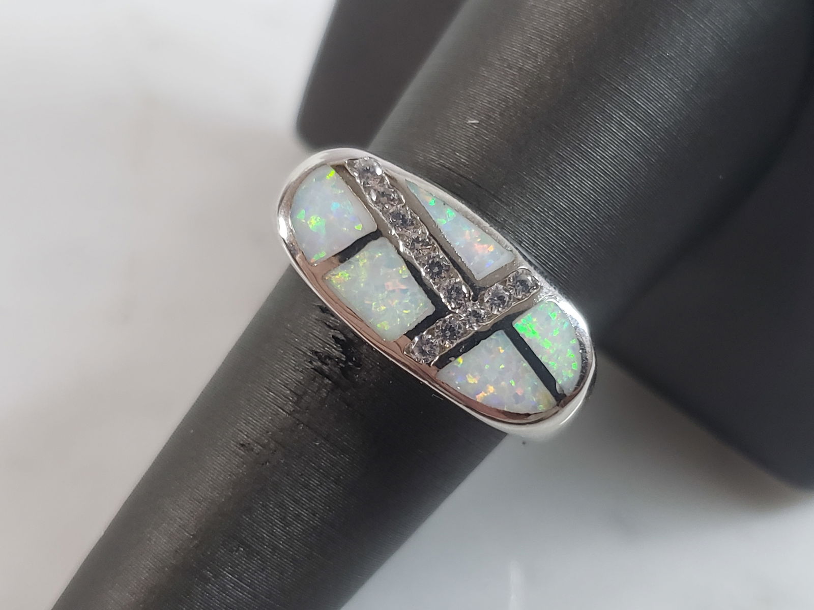 Womens Estate Sterling Silver Modernist Opal Ring (1 of 5)