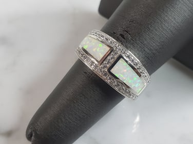 Womens Sterling Silver Modernist Opal Ring