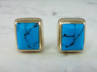 Womens Sterling Silver Turquoise Clip On Earrings