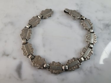 Womens Sterling Silver Floral Chain Link Bracelet