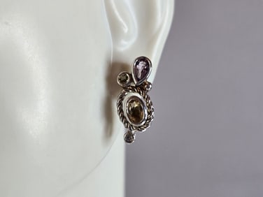 Womens Vintage Estate Sterling Silver Multi Stone Earrings