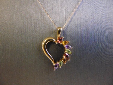 Womens Vintage 14K Gold Multi Stone Heart Pendant