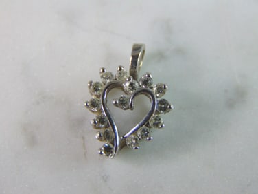 Womens Vintage Estate 14K White Gold Diamond Heart Pendant