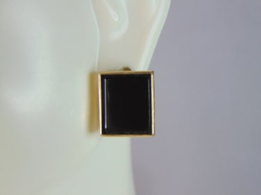 Womens Vintage Estate 14K Yellow Gold Onyx Earrings