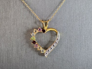 Womens Vintage Sterling Silver Gold Tone Heart Pendant & Necklace